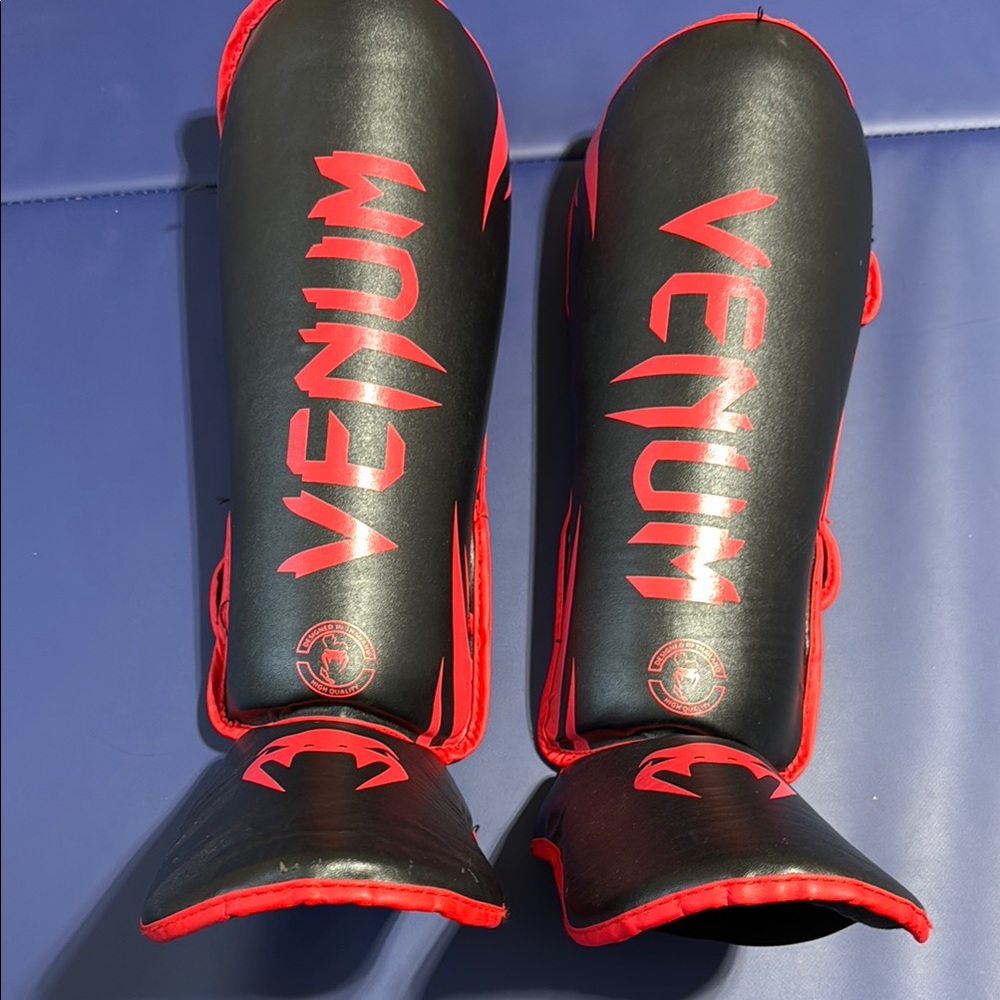 Venum Black and Red Shin Guards